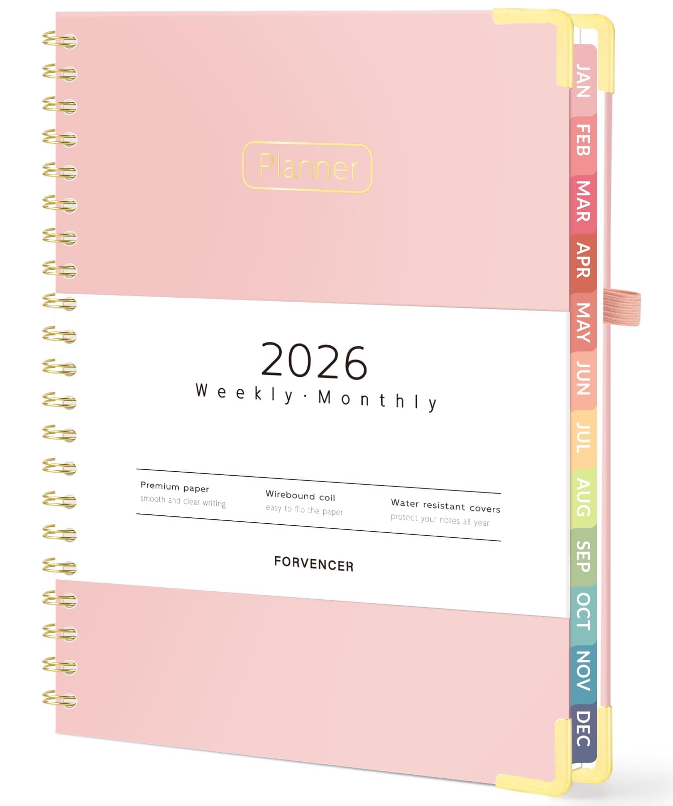 Planificador Forvencer 2026, Planificador de Calendario de Tapa Dura Semanal y Mensual, Ene 2026 - Dic 2026, 8.5" x 11", Organizador Diario Espiral para el Hogar y la Escuela, Rosa 8.5" x 11"