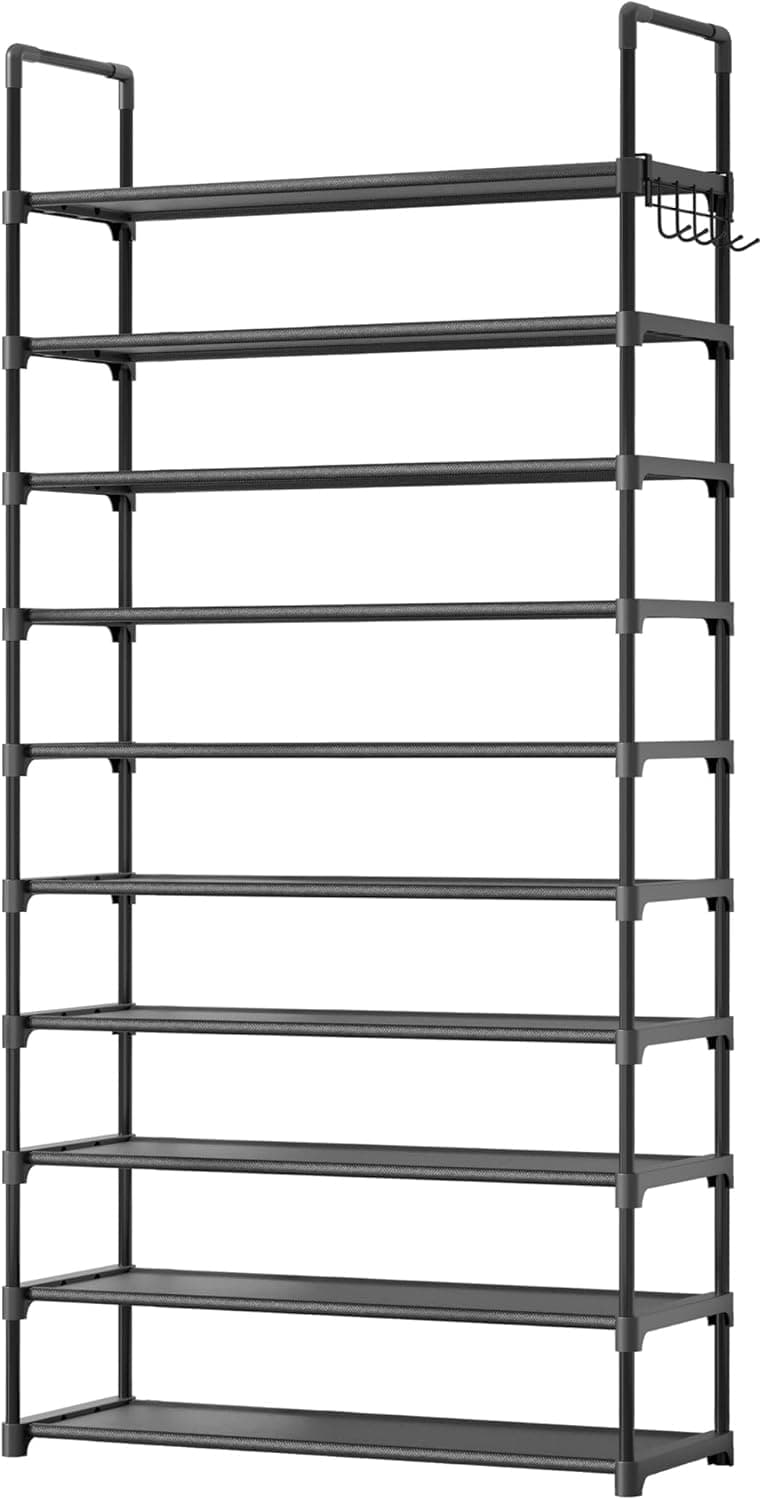 Kitsure Shoe Rack for Closet - 10-Tier Shoe Organizer with Hook Rack, Large-Capacity & Space-Saving Shoe Shelf for Entryway, Bedroom, Living Room,32.2" x 11.8" x 68.5", Black Black 32.2" x 11.8" x 68.5" - Image 2