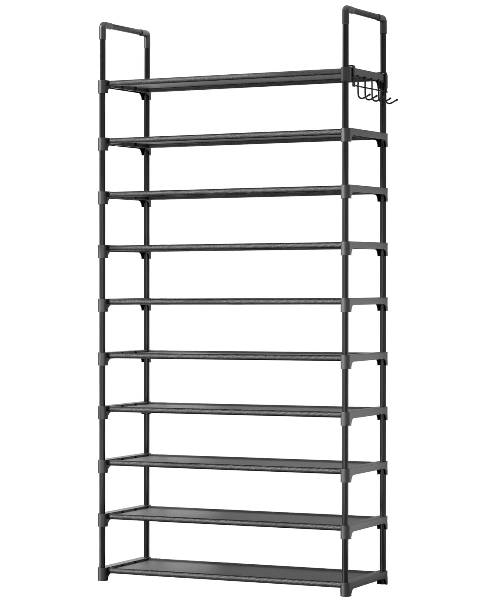 Kitsure Shoe Rack for Closet - 10-Tier Shoe Organizer with Hook Rack, Large-Capacity & Space-Saving Shoe Shelf for Entryway, Bedroom, Living Room,32.2" x 11.8" x 68.5", Black Black 32.2" x 11.8" x 68.5"