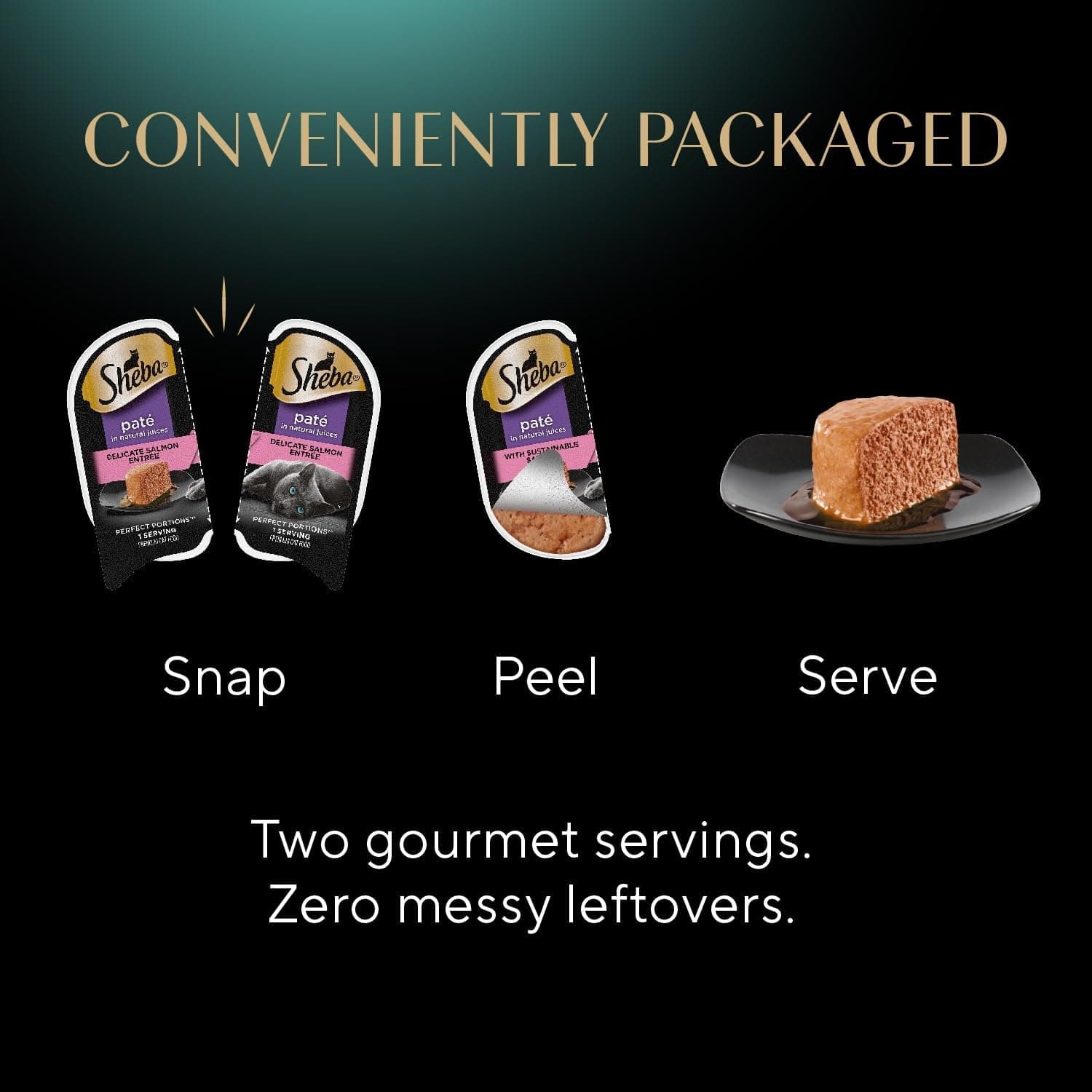 Sheba Perfect Portions Comida Húmeda para Gatos Pate con Salmón Sostenible, Entrada de Mariscos Exclusiva, y Entrada de Pescado Blanco y Atún Tierna Paquete Variado, 2.6 oz. Bandejas de Doble Paquete (24 Conteo, 48 Porciones) Mariscos 24 conteo (Paquete de 1) - Image 8