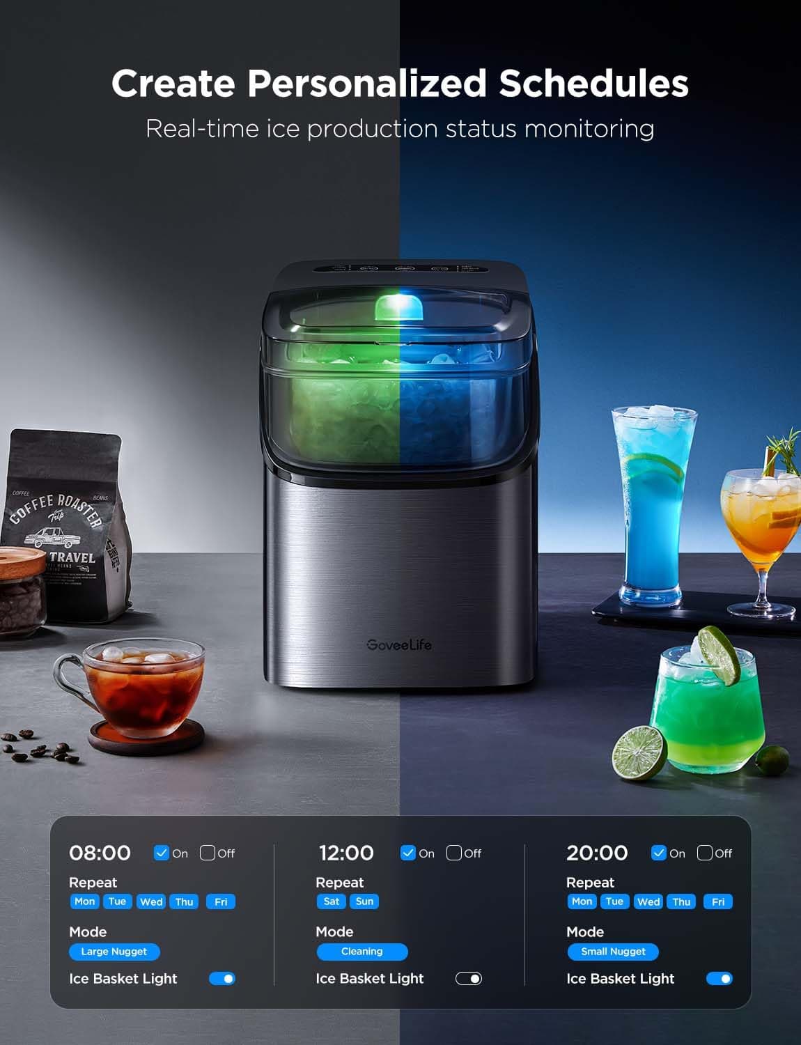 GoveeLife Smart Ice Maker Countertop, Portable Ice Machine with Voice Control, 9 Ice Cubes in 6 Minutes 3 Sizes, 26lbs/24Hrs, Self Cleaning RGB Lights, Quiet Ice Maker with Scoop for Kitchen Silver - Image 9