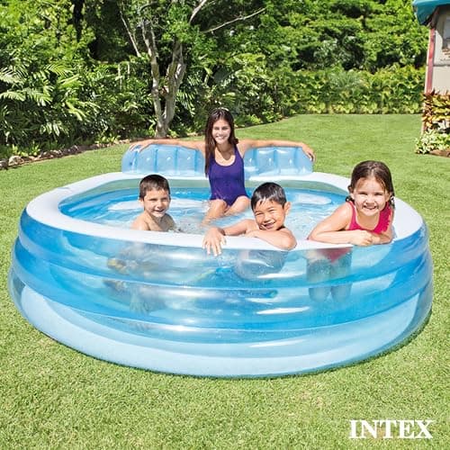 INTEX Swim Center Inflatable Family Lounge Pool: Built-In Bench – Cup Holder – 156 Gallon Capacity – 90" x 86" x 31" – Blue - Image 8