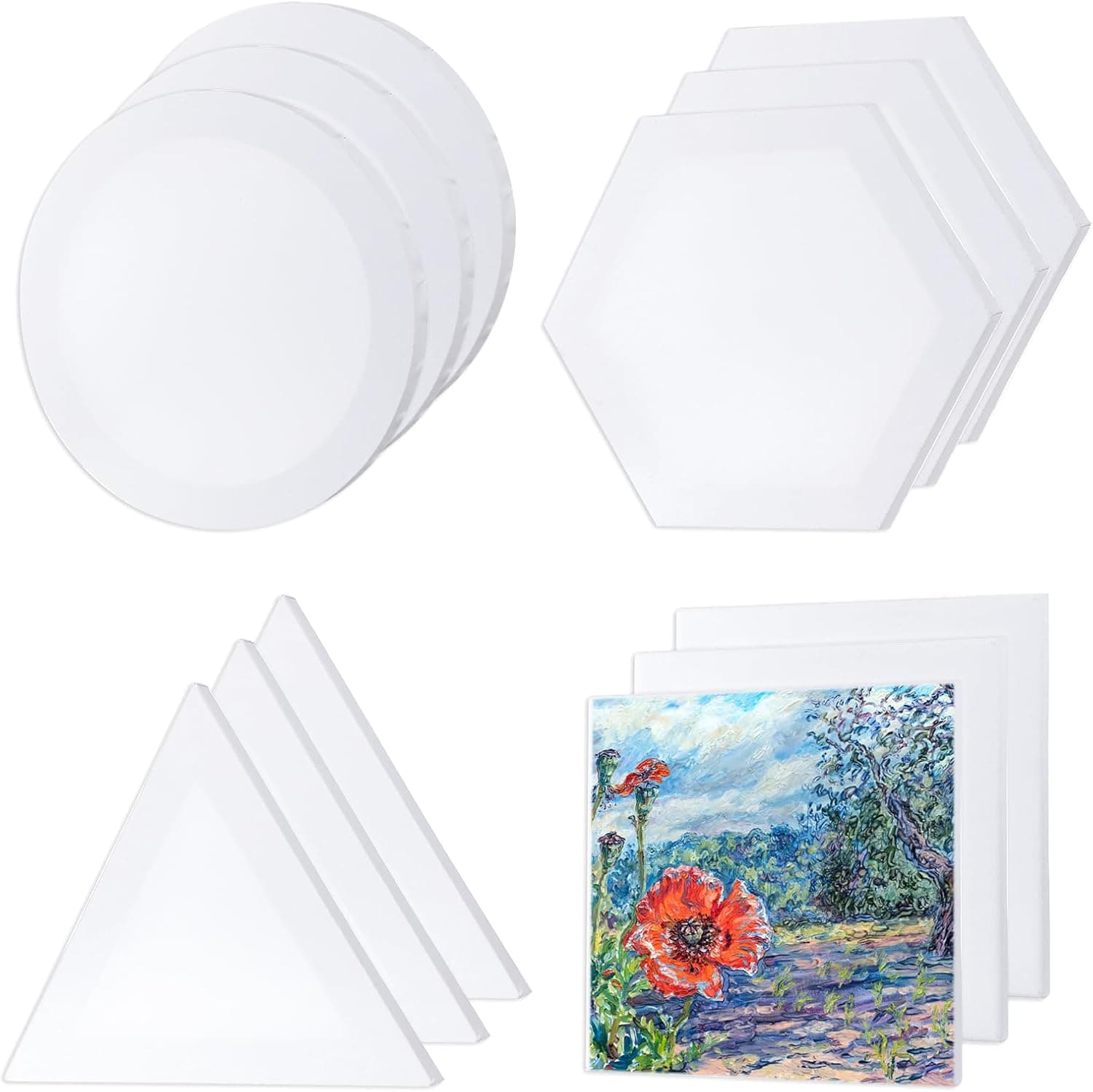 12 Pieces Stretched Canvas Blank Painting Canvas 8 Inch Panel Artist White Canvas Boards Triangle Square Hexagon Round Shape Canvas Frame for Acrylic Pouring Oil Painting - Image 2