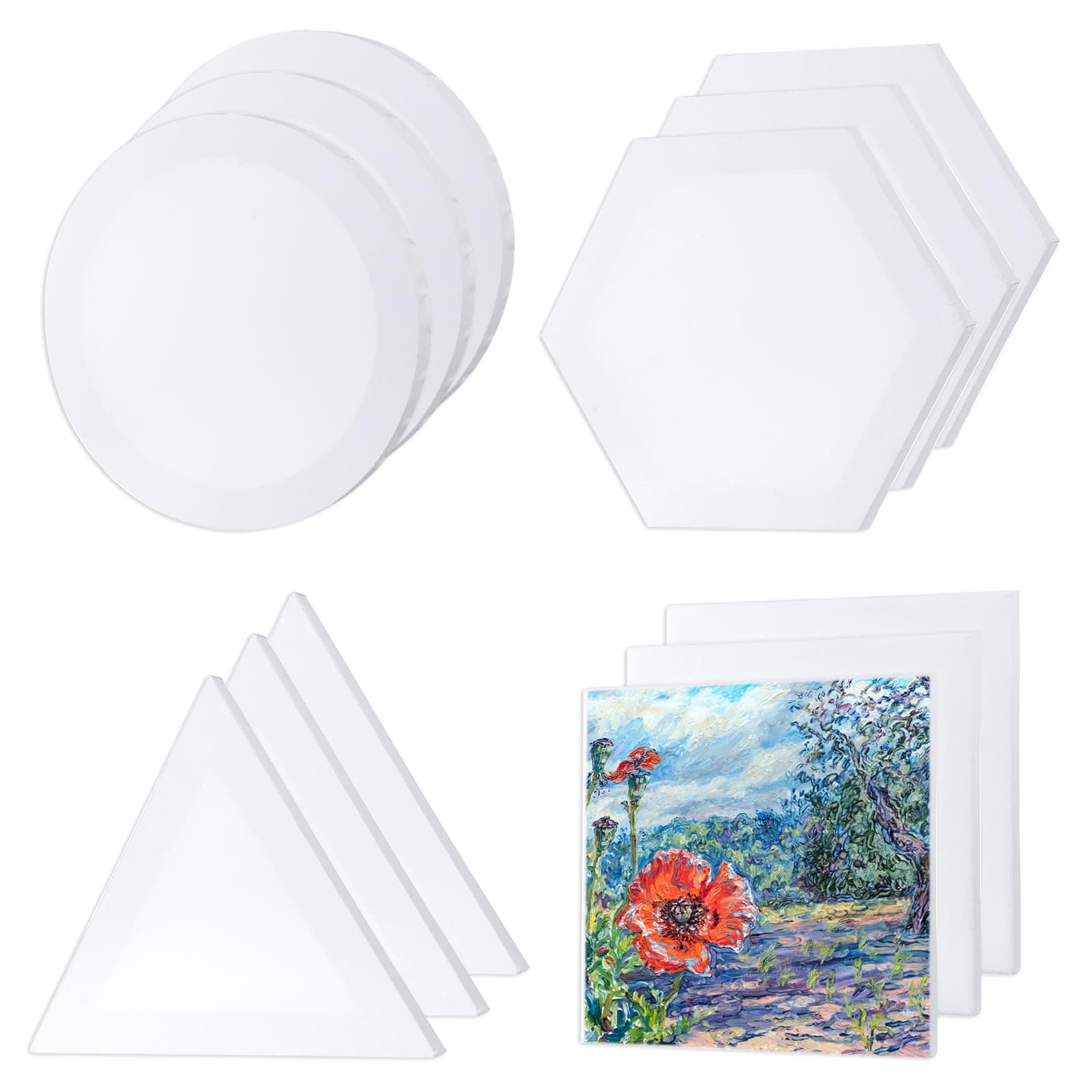 12 Pieces Stretched Canvas Blank Painting Canvas 8 Inch Panel Artist White Canvas Boards Triangle Square Hexagon Round Shape Canvas Frame for Acrylic Pouring Oil Painting
