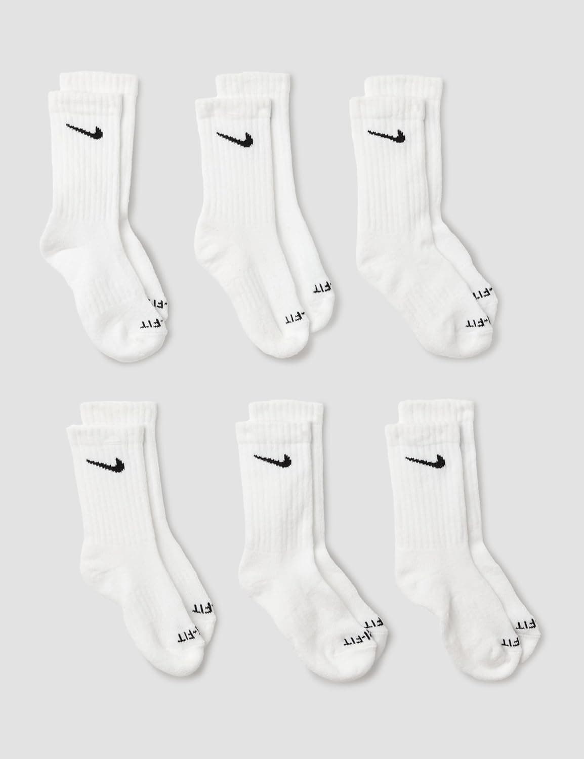 Nike Kids' 6-Pack Performance Socks Crew X-Small White - Image 2