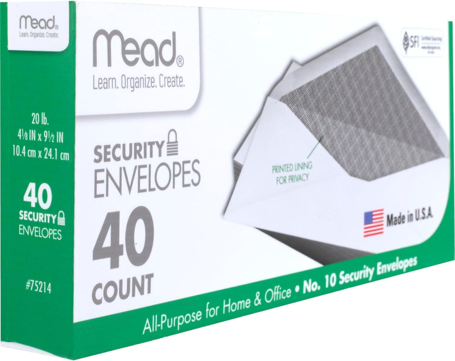 Mead #10 Envelopes, Letter Size, 4-1/8" x 9-1/2", Security Printed Lining for Privacy, Gummed Closure, Windowless, White All-Purpose for Home & Office Mail, 40 Count (75214) #10 (4-1/8" x 9-1/2") No Window - Image 2