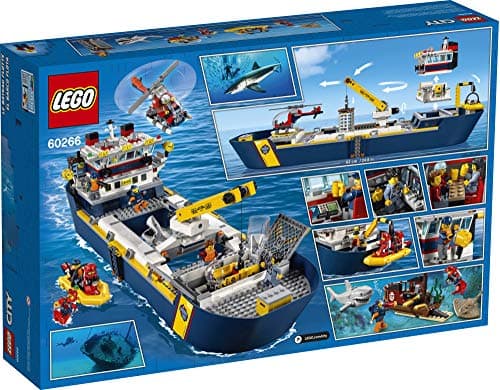 LEGO City Ocean Exploration Ship 60266, Toy Exploration Vessel, Mini Helicopter, Submarine, Shipwreck with Treasure, Lifeboat, Stingray, Shark, Plus 8 Minifigures (745 Pieces) - Image 5