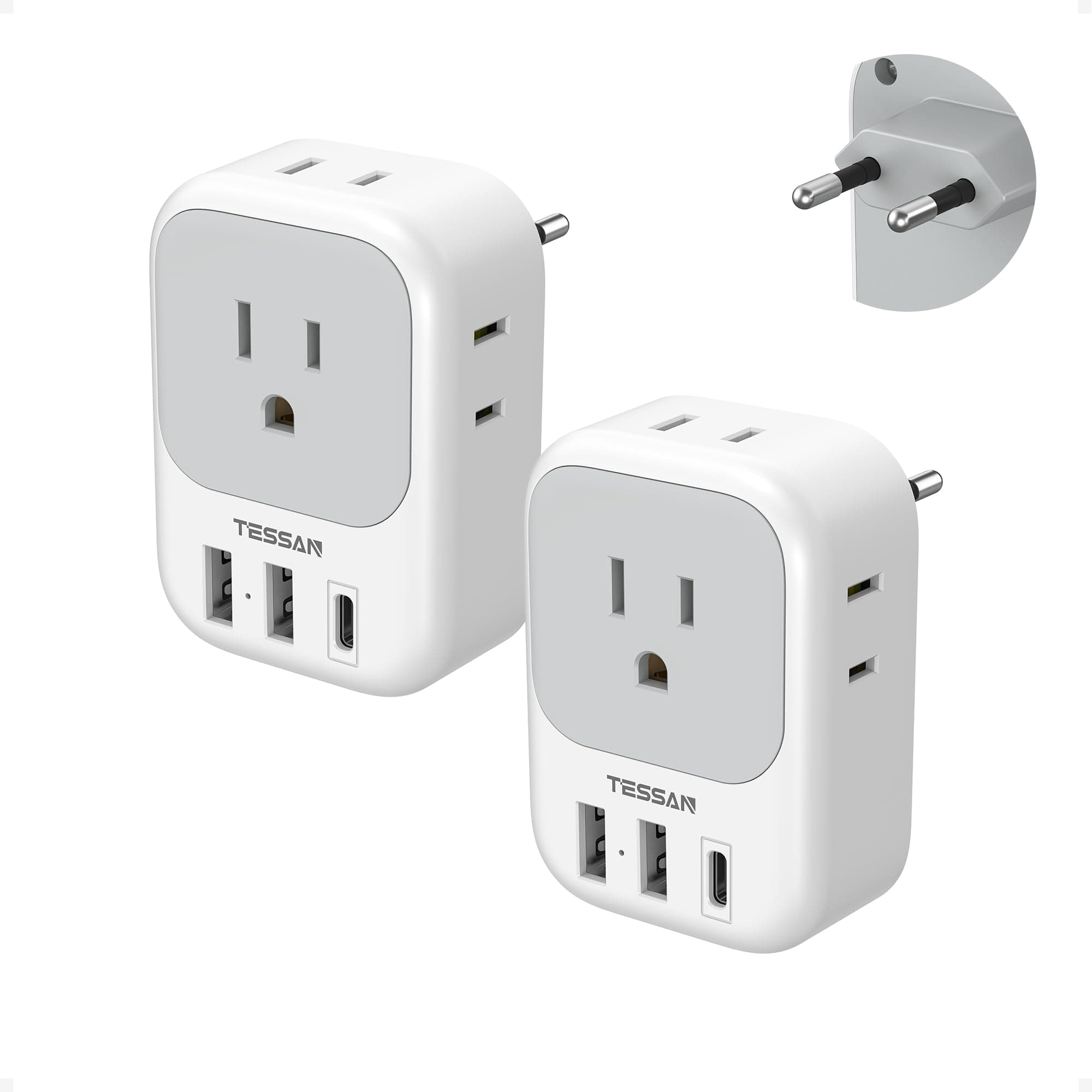 2 Pack European Plug Adapter USB C, TESSAN US to Europe Adapter 4 Outlets 3 USB Charger, Type C International Power Adaptor to Italy Spain France Portugal Iceland Germany, Europe Travel Essentials Type C-Most of Europe