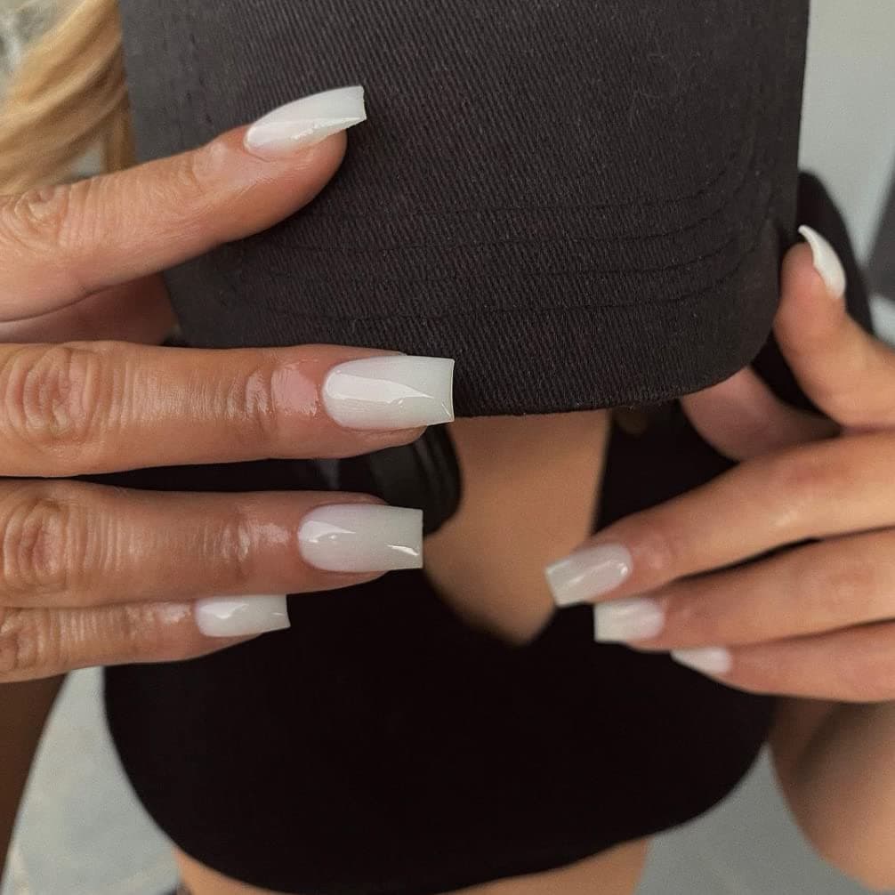 White Nails Press ons, Press on Nails Medium Square Glue on Nails Medium Length, Short Acrylic Nails Glue on Medium Coffin Nails Fake Nails False Nails for Women, Thick Solid Color Gel Nails 24Pcs glossy white - Image 3
