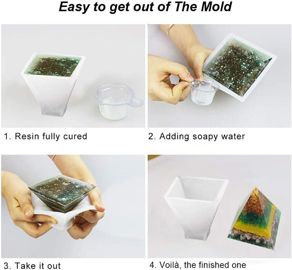 Silicone Resin Molds 5Pcs Resin Casting Molds Including Sphere, Cube, Pyramid, Square, Round with 1 Measuring Cup & 5 Plastic Transfer Pipettes for Resin Epoxy, Candle Wax, Soap, Bowl Mat etc Kit 1 - Image 7