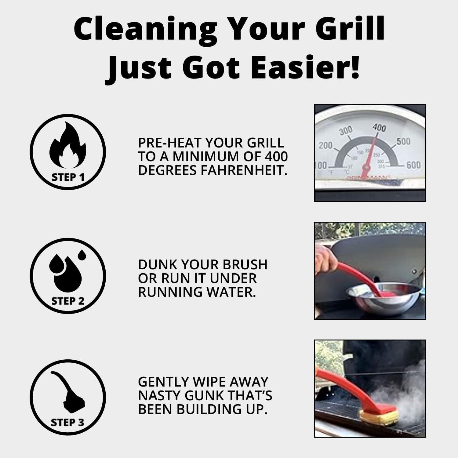 Grill Rescue BBQ Replaceable Scraper Cleaning Head, Bristle Free Grill Brush - Durable and Unique Scraper Tools for Cast Iron or Stainless-Steel Grates, Barbecue Cleaner (Non Scraper Brush) - Image 5