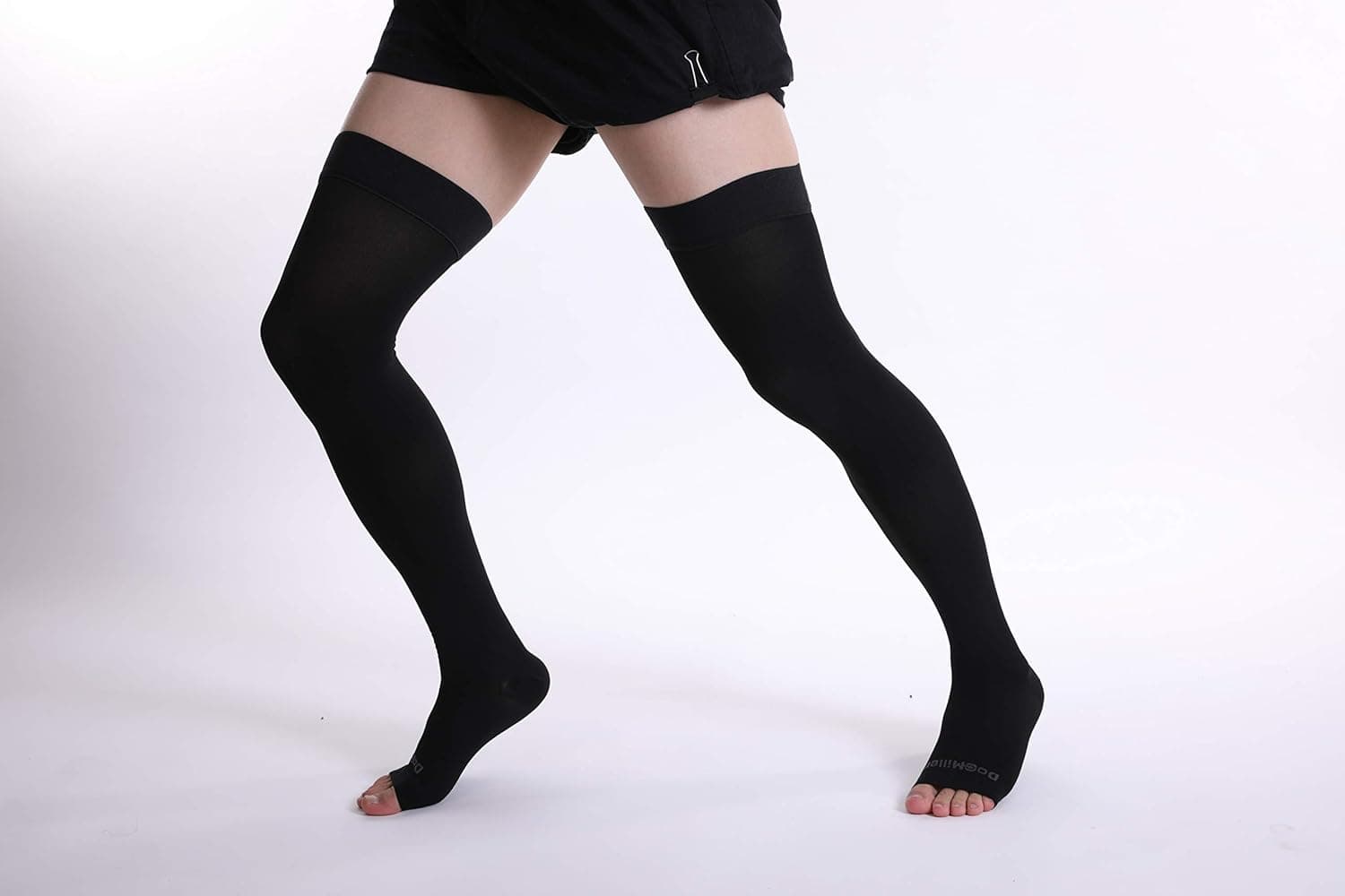 Doc Miller Thigh High Open Toe Compression Stockings 15-20mmHg for Varicose Veins, Pregnancy Support Open Toe Thigh High Compression Socks for Women and Men X-Large Black - Image 9