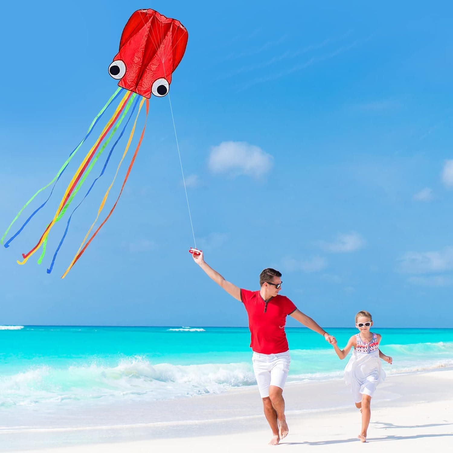 Hengda Kite Soft Octopus Kite Series, Beautiful Kite with Long Colorful Tail for Kids and Adults, Easy to Fly Beach Kites, Excellent Outdoor Games and Activity Toys, Suitable for Beginners. 3 Blue+Red+Green - Image 5
