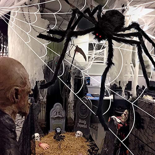 200" Halloween Spider Web + 59" Giant Spider Decorations Fake Spiders with Triangular Huge Spiders Web for Indoor Outdoor Halloween Decorations Yard Home Costumes Parties Haunted House Décor - Image 3