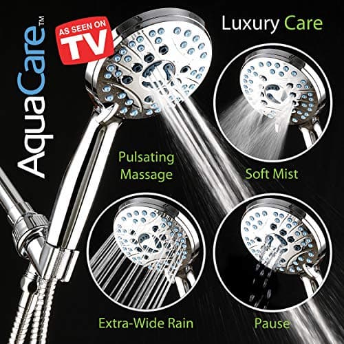 AquaCare High Pressure 8-mode Handheld Shower Head - Anti-clog Nozzles, Built-in Power Wash to Clean Tub, Tile & Pets, Extra Long 6 ft. Stainless Steel Hose, Wall & Overhead Brackets - Image 6