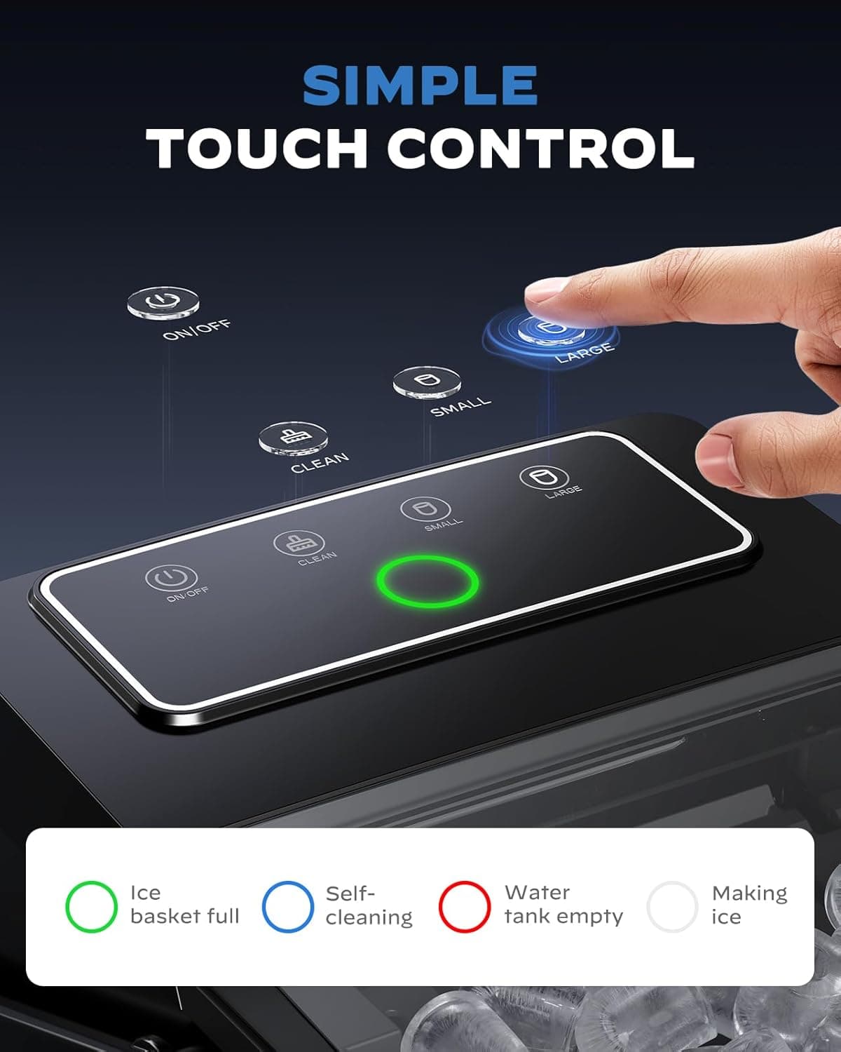 Countertop Ice Maker, Compact Ice Maker with Larger 2.5L Expanding Ice Basket & 1.8L Water Tank, Smart Touch Control, 9 ICES in 6 Mins, Self-Cleaning, for Home/Party/Office/RV - Image 9