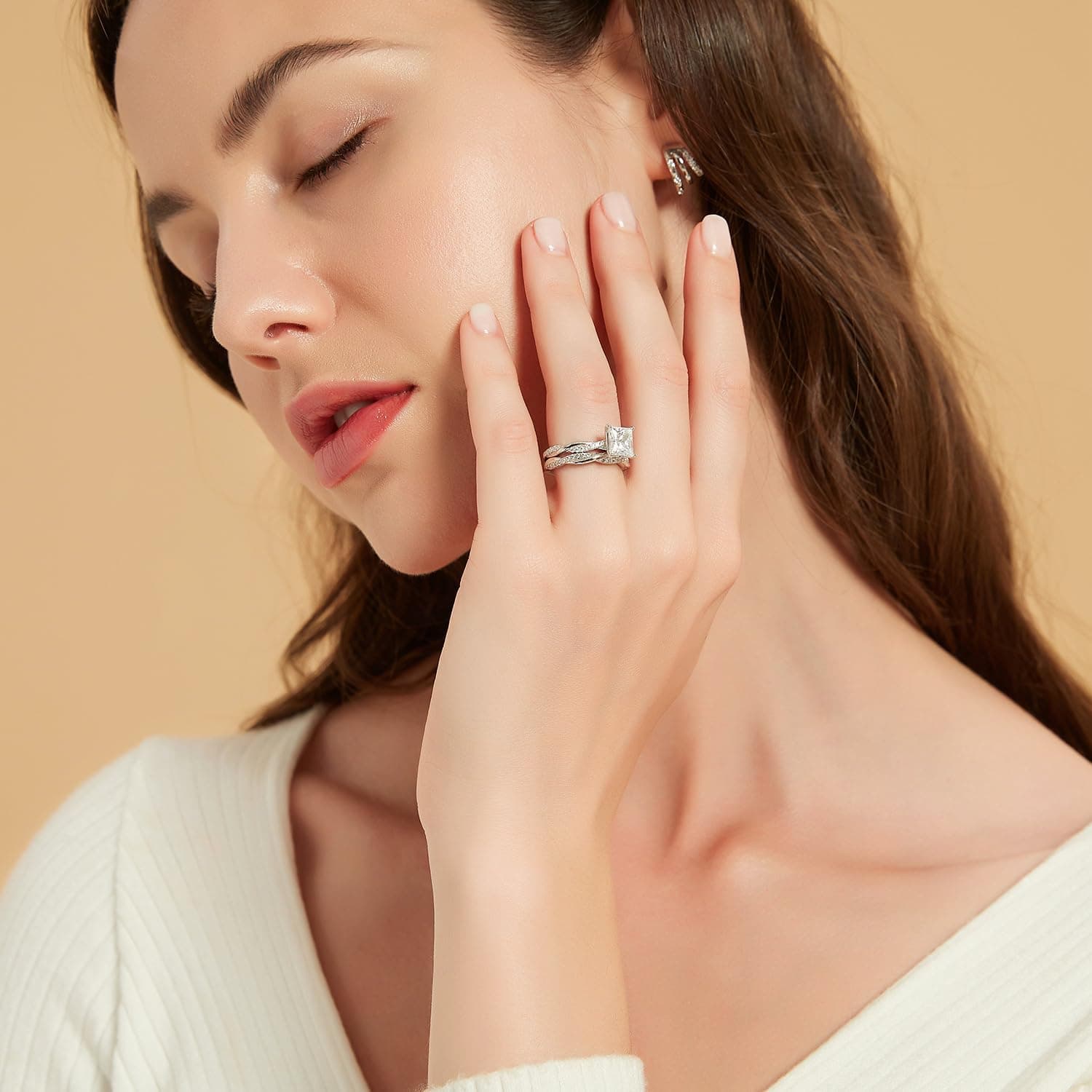 Mameloly 2ct Wedding Band for Women Princess Cut Bridal Ring Sets Cubic Zirconia Promise Engagement Rings Twisting Infinity Pave Set Size 4-12 Silver 7 - Image 7