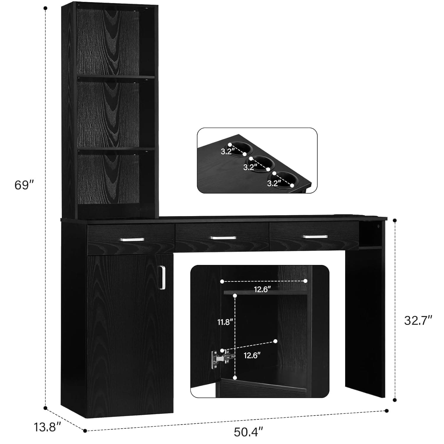 4ever2buy Barber Station for Hair Stylist, Salon Wall Station with Barber Cabinet, Hair Stations Equipment Hair Dryer Holder, Drawers, Wall Mount Barber Beauty Station, Mirror not Included, Black - Image 5