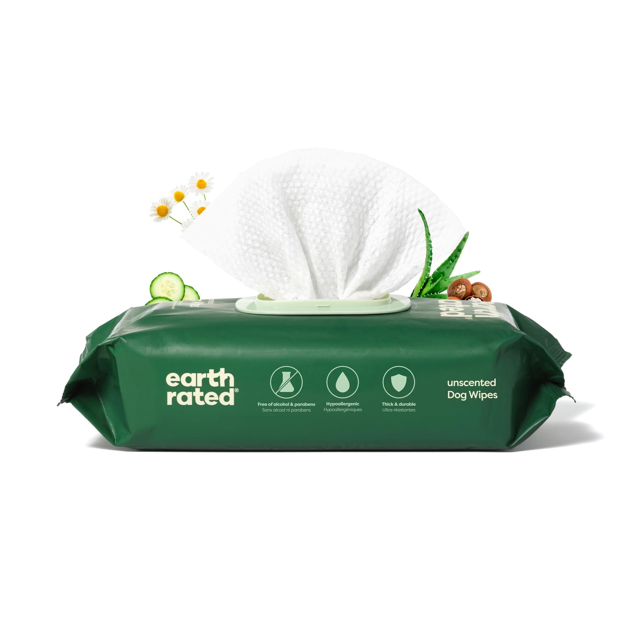 Earth Rated Pet Wipes for Dogs and Cats, Hypoallergenic, Cleaning and Hydrating, for Grooming Paws, Body and Butt, Unscented, 100 Count 100 Grooming Wipes Unscented