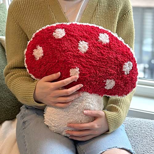 Dreamstall Mushroom Throw Pillow Tufted Shape Decorative Cushion 15” x 15” – Decor for Bed, Couch, Living Room (Red) - Image 5