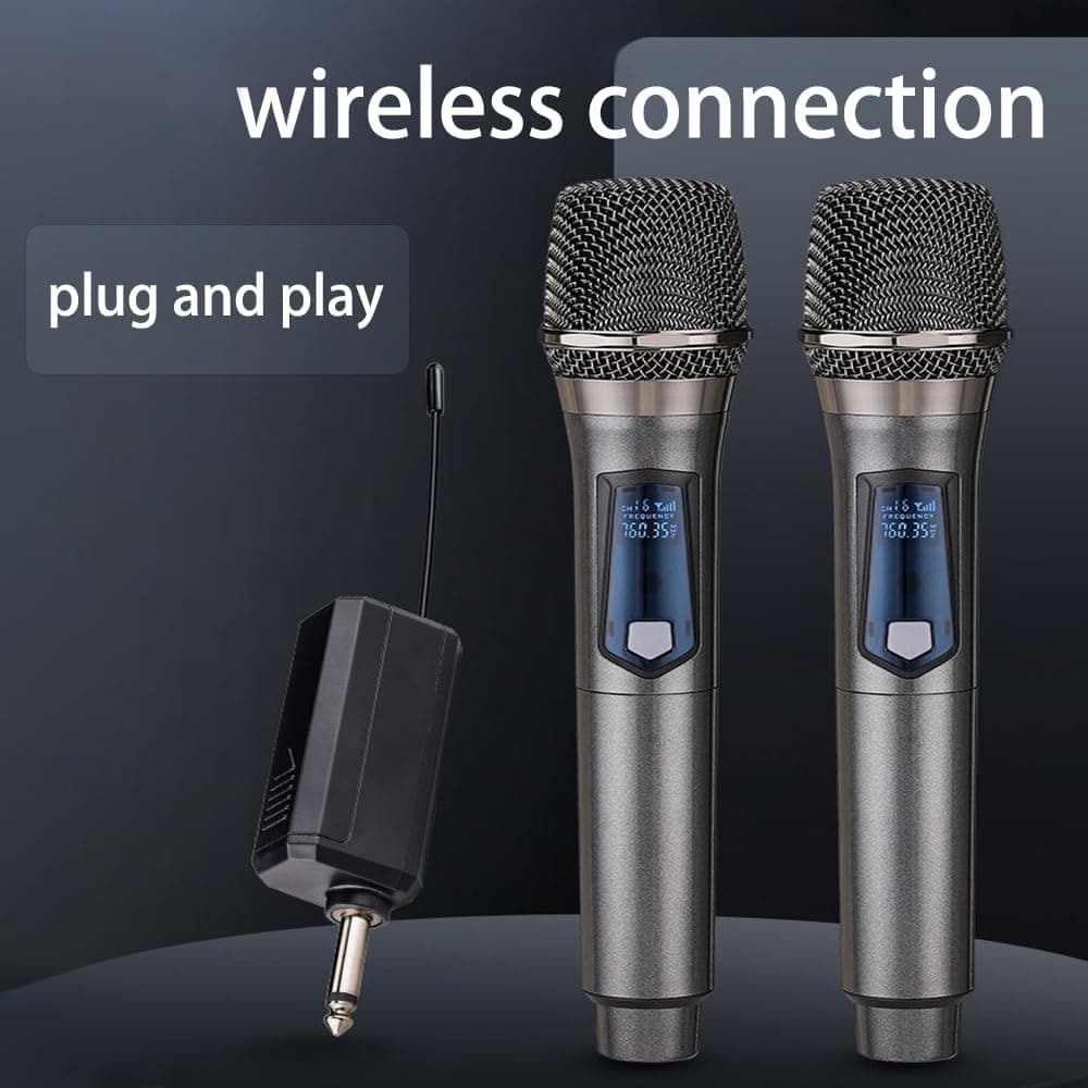 Wireless Microphone, Rechargeable Fixed Frequency Wireless Dual Microphone, Dual Handheld Dynamic Microphone,Karaoke Singing, Weddings DJ,Party, Church, Classroom use, 200 feet, Gray - Image 6