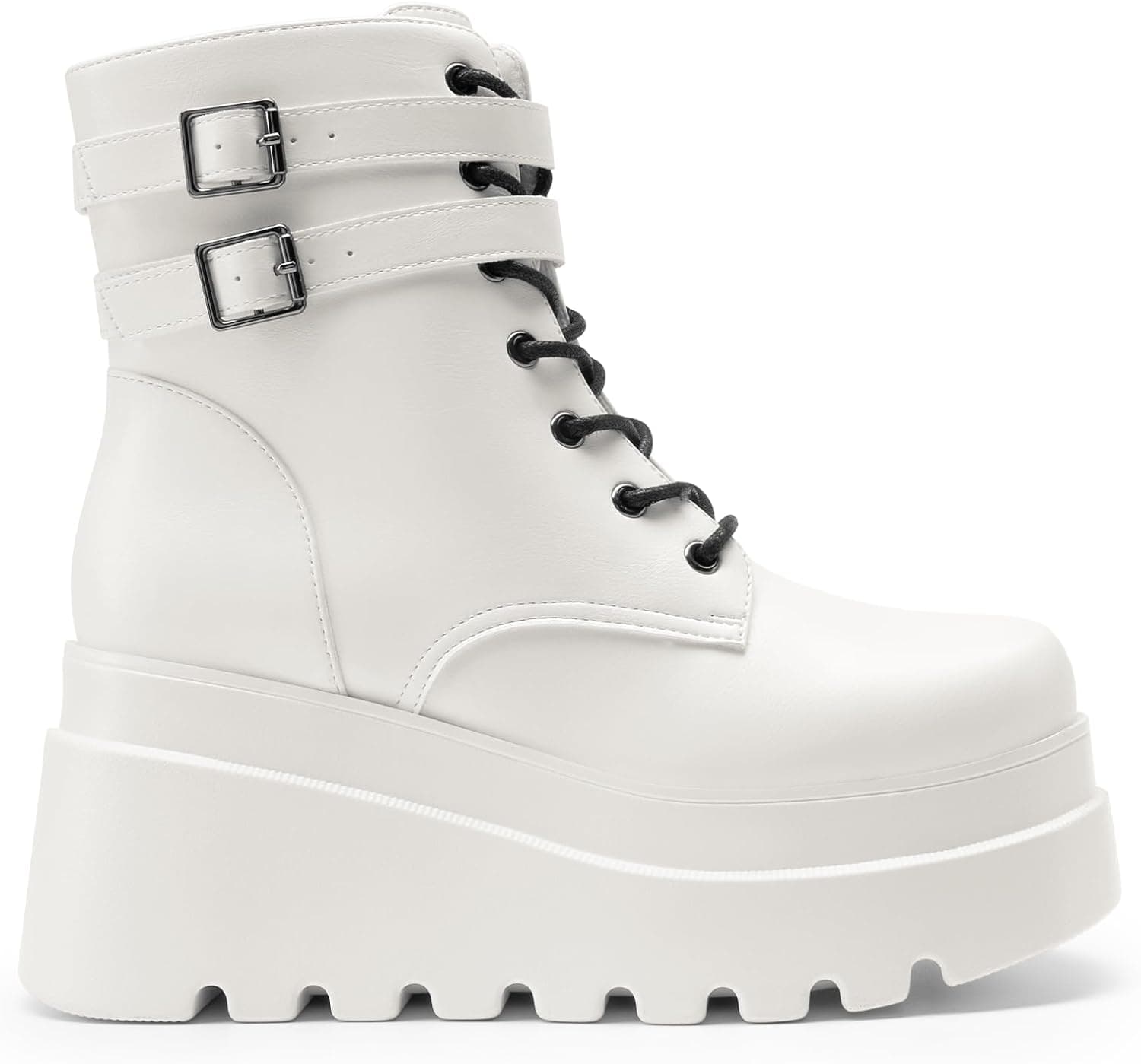 DREAM PAIRS Women Platform Combat Ankle Boots Goth Chunky High Heel Lace Up Motorcycle Booties 9 White - Image 5