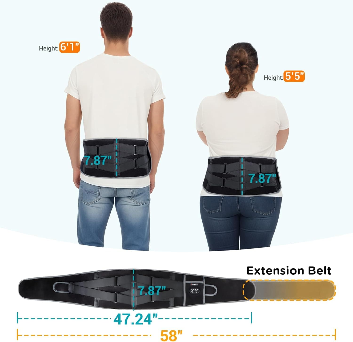 Comfytemp Cordless Heating Pad with Massager for Back Pain Relief, Portable Lower Back Massager FSA Eligible HSA Rechargeable, Birthday Christmas Gifts for Women Men Mom Dad Seniors 3 Heat 30 Auto-Off Black - Image 6