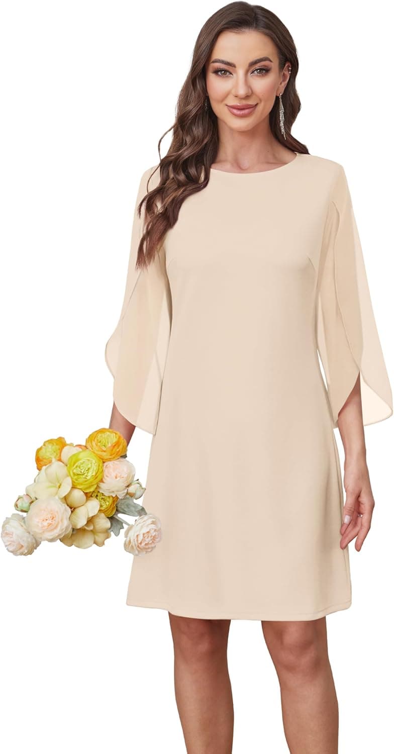 RUMIA Womens Cocktail Dresses Flutter Sleeve Wedding Guest Dresses for Women 2025 Trendy Apricot Medium - Image 6