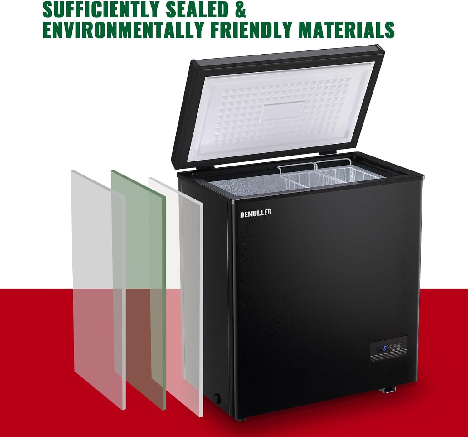 Chest Freezer 5.0Cubic Feet Deep Freezer Freestanding Freezers with 2 Removable Stainless Steel Basket, Mini Freezer Top Open Door Compact Freezer with Electronic Control 41℉ to -15℉BLACK 5.0 Cu.Ft Black - Image 6