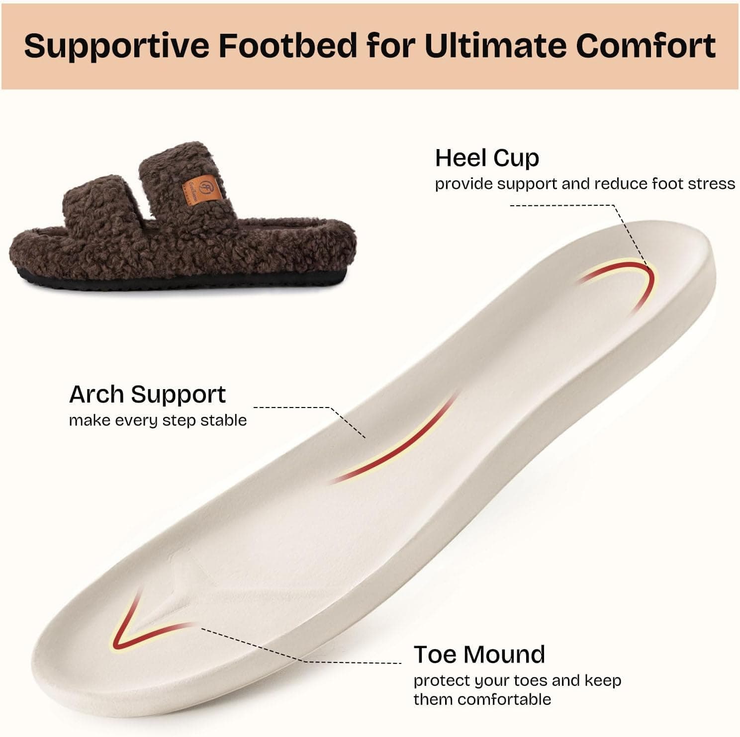 EverFoams Womens Fuzzy Open-toe Slippers Soft Comfy Memory Foam Indoor House Shoes 7-8 Elegant Mocha - Image 4
