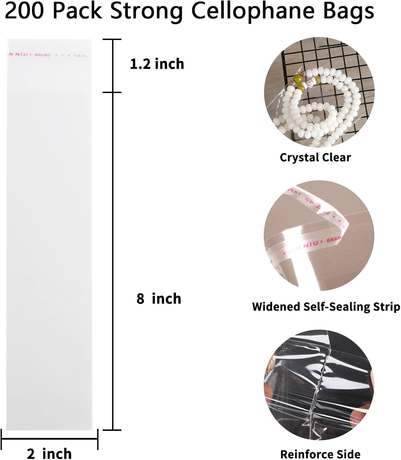 SUREHOME Pretzel Rod Bags 200 Pcs 2x8 In Clear Self Sealing Cellophane Bags for Chocolate Covered Pretzel Stick Individual Resealable Plastic Cello Bag for Party Favors Candy Treats Popsicle Packaging clear 2"x8" - Image 7