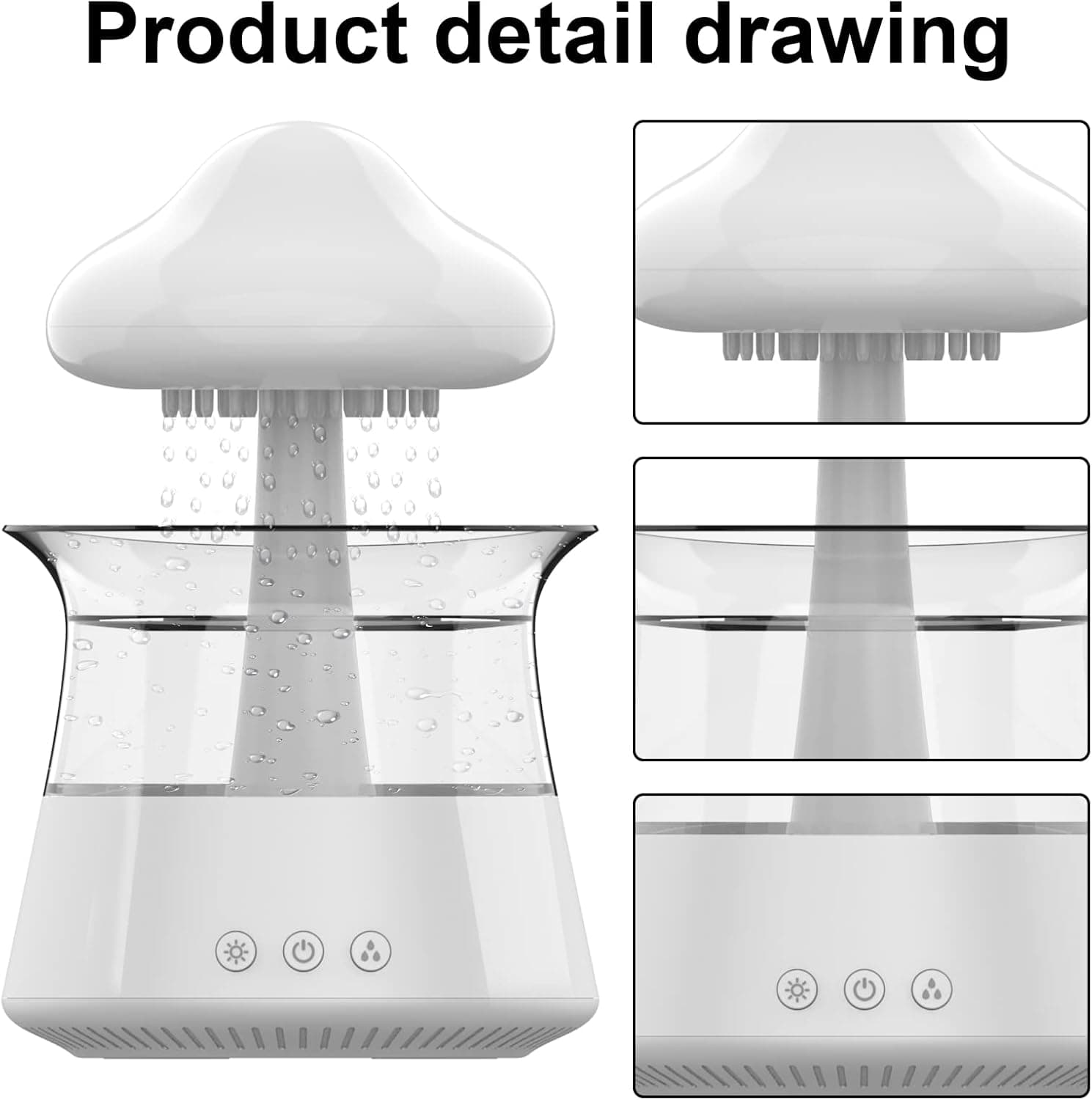 Cloud Rain Humidifier for bedroom with Soothing Rain Sounds - Bedroom Sleep Aid, Waterfall Night Light, Mushroom Design Air Moisturizer for bedroom and living room (White) Regular - Image 4