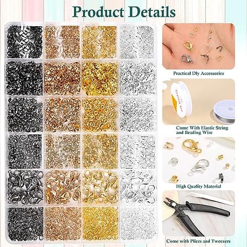 Acejoz 2160 Pieces Crimp Beads Kit for Jewelry Making, Knot Covers, Crimp Bead Covers, Crimp Tubes, Jump Rings and Wire Guardians with Crimping Pliers, Elastic String for Bracelets Necklaces Making - Image 4