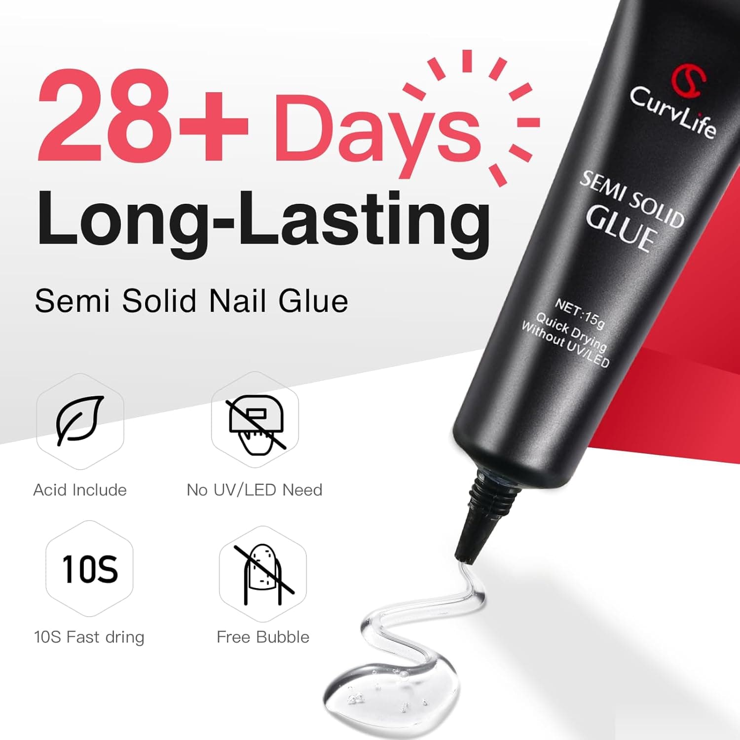 Curvlife Super Strong Nail Glue 15g for Press On Nails - Quick Drying, Semi Solid, Long Lasting, No UV Light Needed 15g-glue 1 - Image 3