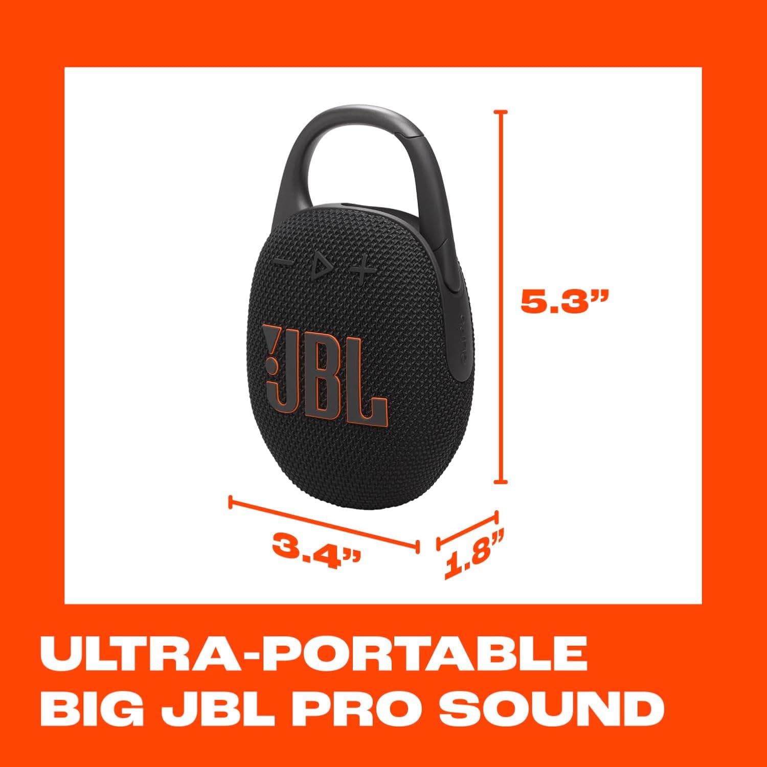 JBL Clip 5 - Ultra-Portable, Waterproof & Dustproof Bluetooth Speaker, Big JBL Pro Sound with Punchy bass, Integrated Carabiner, Up to 12 Hours of Play, Made in Part with Recycled Materials (Black) - Image 5