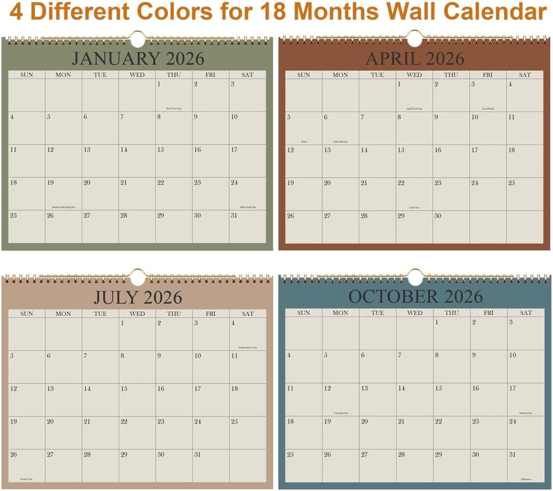 2026 Calendar - Wall Calendar 2026-2027 from January 2026 - June 2027, 18 Months Calendar with Premium Paper, Twin-Wire Binding & Hanging Hook, 8.5" x 11", Green 8.5" x 11" Cyan - Image 3