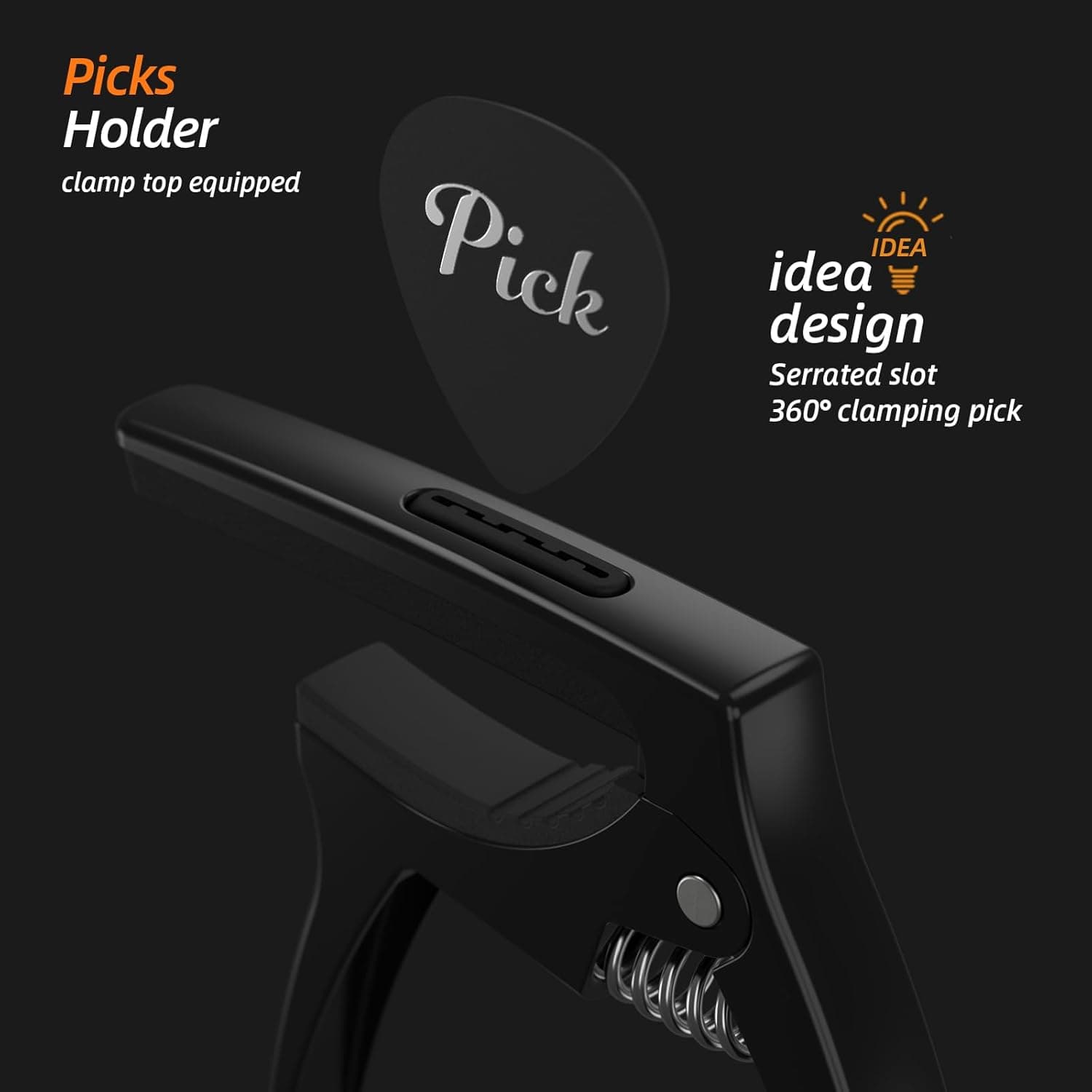 Guitar Capo,TANMUS 3in1 Zinc Metal Capo for Acoustic and Electric Guitars (with Pick Holder and 4Picks),Ukulele,Mandolin,Banjo,Guitar Accessories Black - Image 4