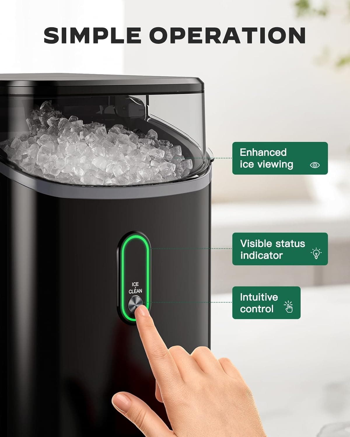Silonn Nugget Ice Maker Countertop, Pebble Ice Maker with Soft Chewable Ice, One-Click Operation Ice Machine with Self-Cleaning, 33lbs/24H for Home,Kitchen,Office Black 33lbs - Image 5
