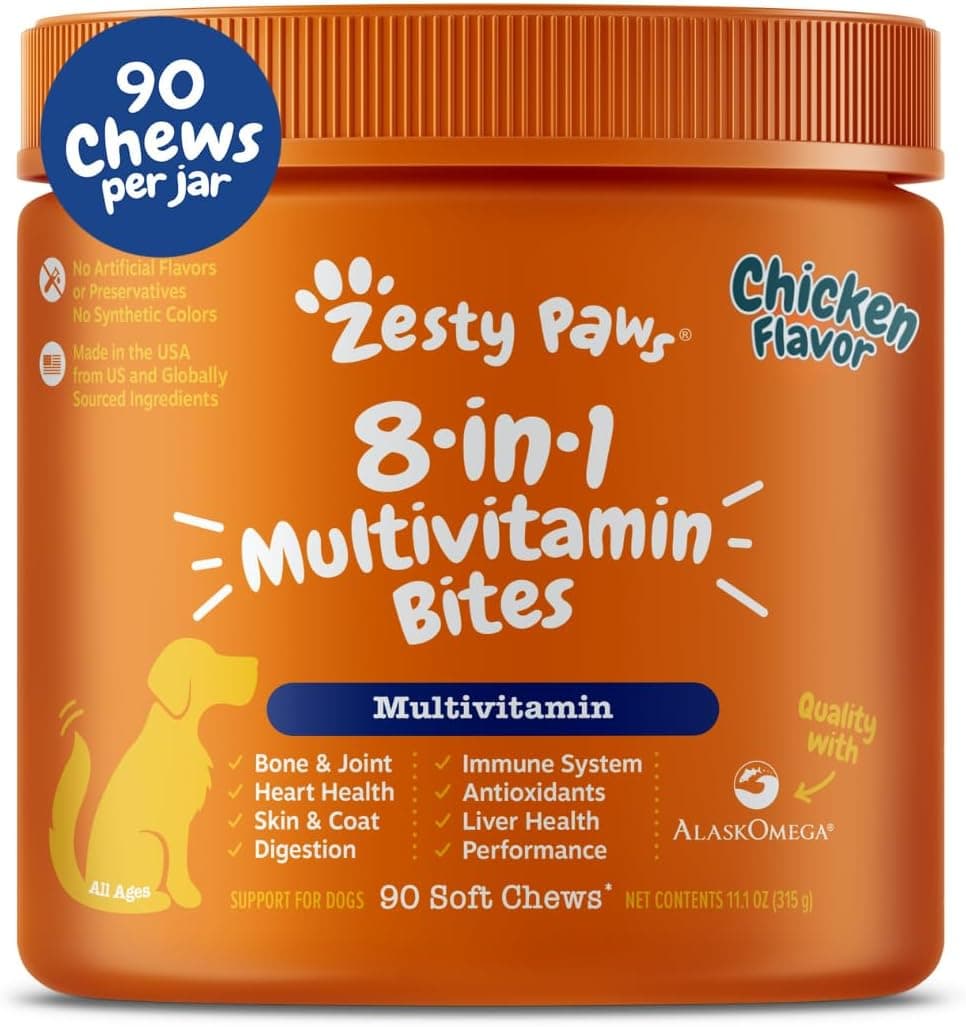 Zesty Paws Dog Multivitamin, Chewable Dog Vitamins and Supplements for Hip & Joints, Skin & Coat, Omega 3 Fish Oil for Dogs- Senior & Puppy Multivitamin- Chicken- 90ct Chicken 90 Count (Pack of 1) - Image 2