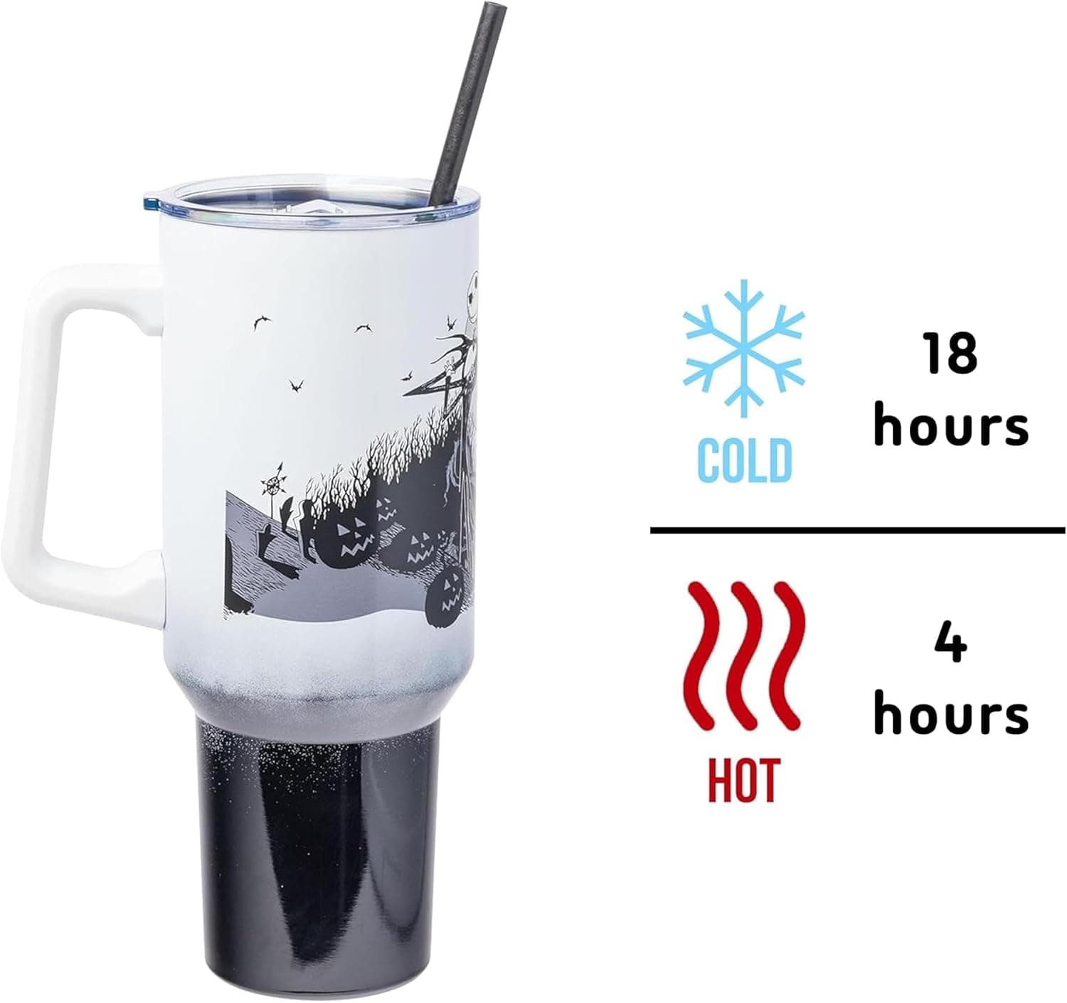 Silver Buffalo Disney Nightmare Before Christmas by Tim Burton Jack Skellington Hill and Moon Stainless Steel Tumbler with Handle and Straw, Fits in Standard Cup Holder, 40 Ounces Nightmare Before Christmas Hill and Moon Scene - Image 6