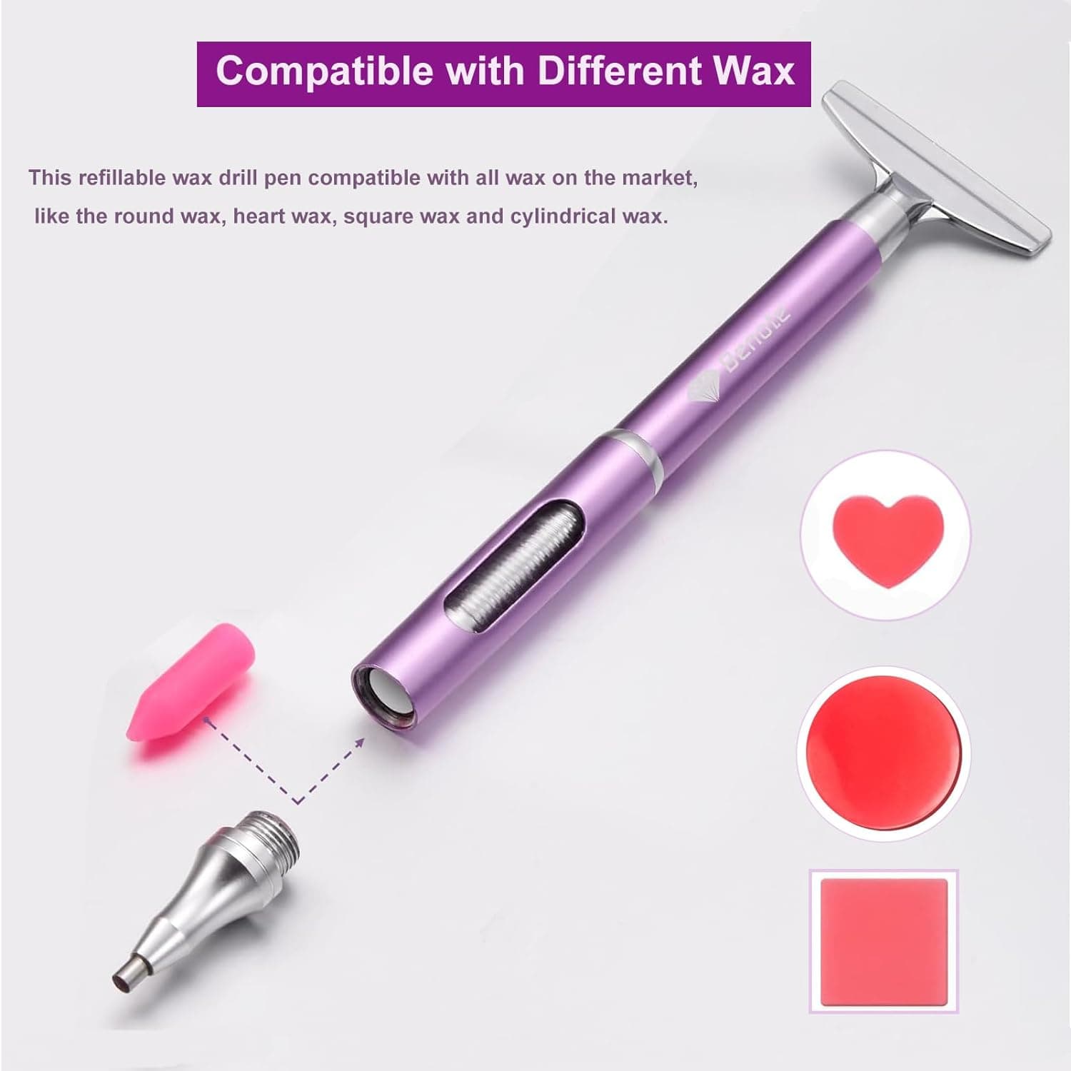 Benote Diamond Art Painting Pen Refillable Wax, Diamond Paint Accessories Refillable Wax Pen Self-Stick Drill Pens with Metal Correction Plate for Art DIY Craft - B18 - Image 3