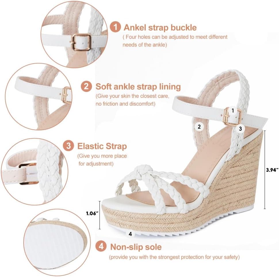 mikarka Espadrille Wedge Sandals for Women Braided Knot Ankle Strap Open Toe Platform Sandals 7 Round Open Toe/3.78" Summer Wedges - Image 3