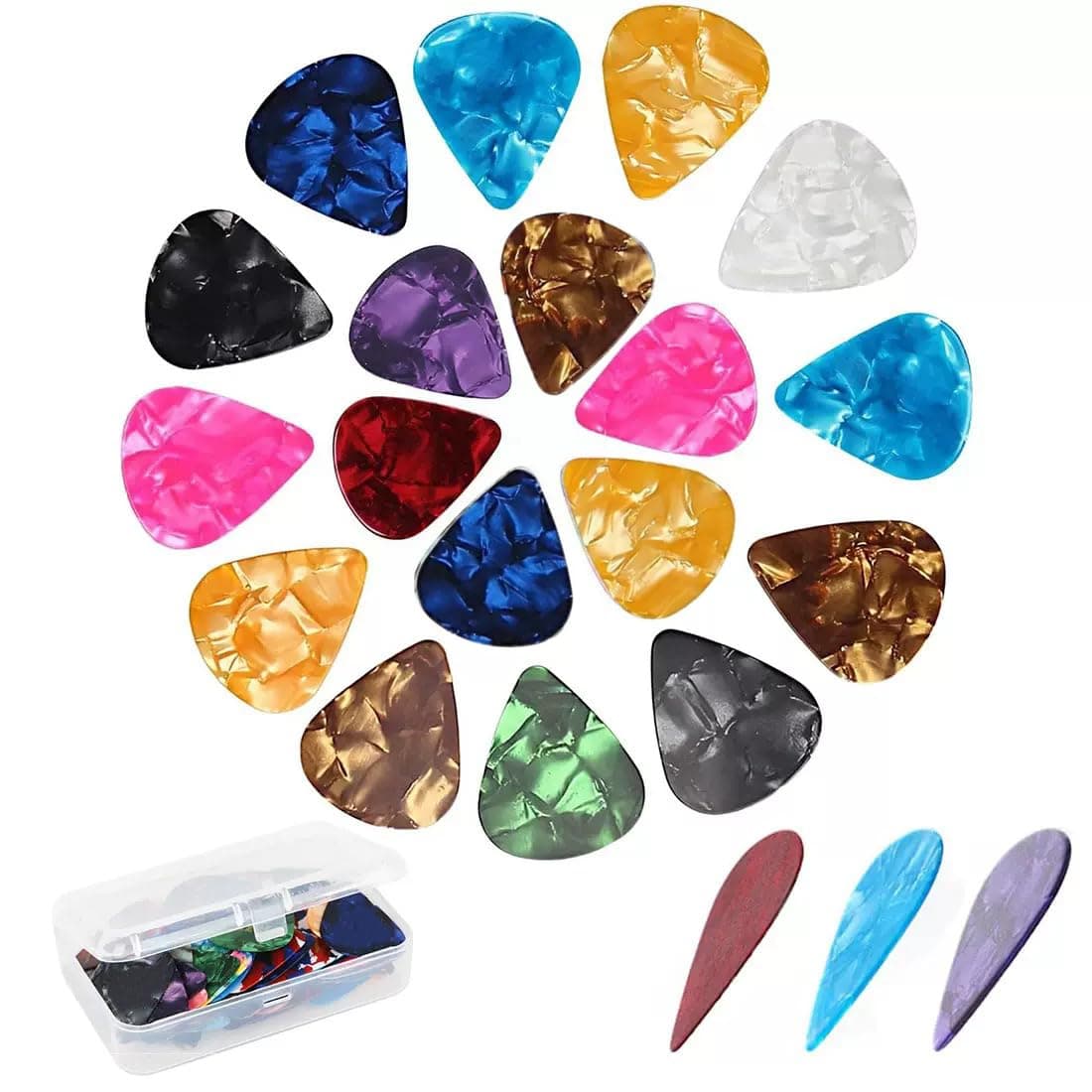 21 Packs Guitar Picks With Organizer Box Bass Picks Thin, Medium & Heavy 3 Different Thickness For Electric Acoustic Guitars Ukulele Bass, Guitar Gifts For Men Women Players
