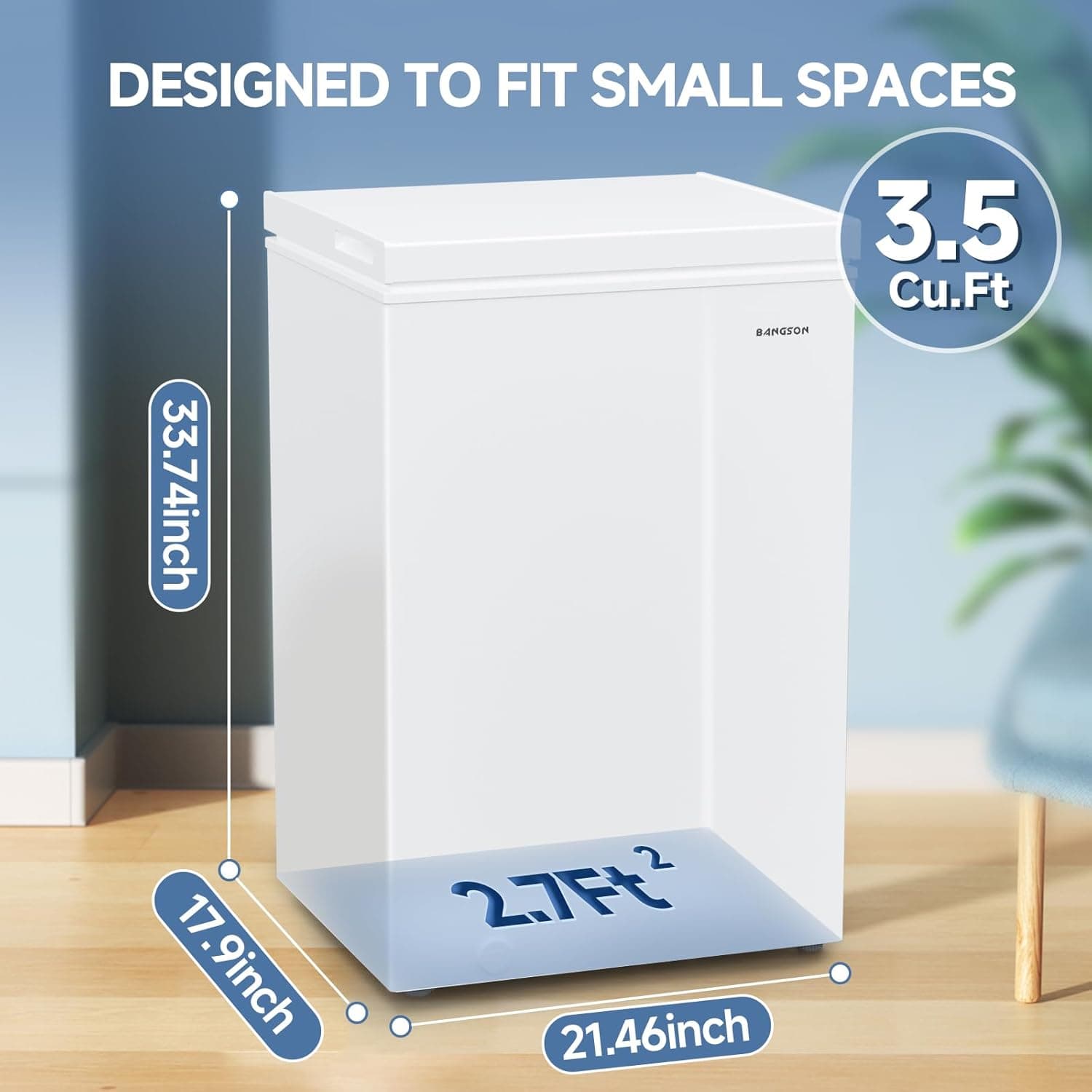 Congelador BANGSON, Congelador de 3.5 pies cúbicos con cesta removible, Congelador profundo con temperatura ajustable para hogar/ dormitorios/ apartamentos/ oficina 3.5 PIES CÚBICOS Blanco (3.5 PIES CÚBICOS) - Image 2