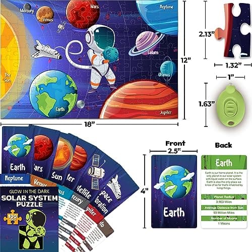 Hapinest Glow-in-The-Dark Solar System Puzzle 100 Piece Puzzles for Kids, Jigsaw Puzzles Space Puzzle, Educational and Fun Planets Puzzles for Kids Ages 8-10 5 6-8 8-12 Years Old & Up - Image 3