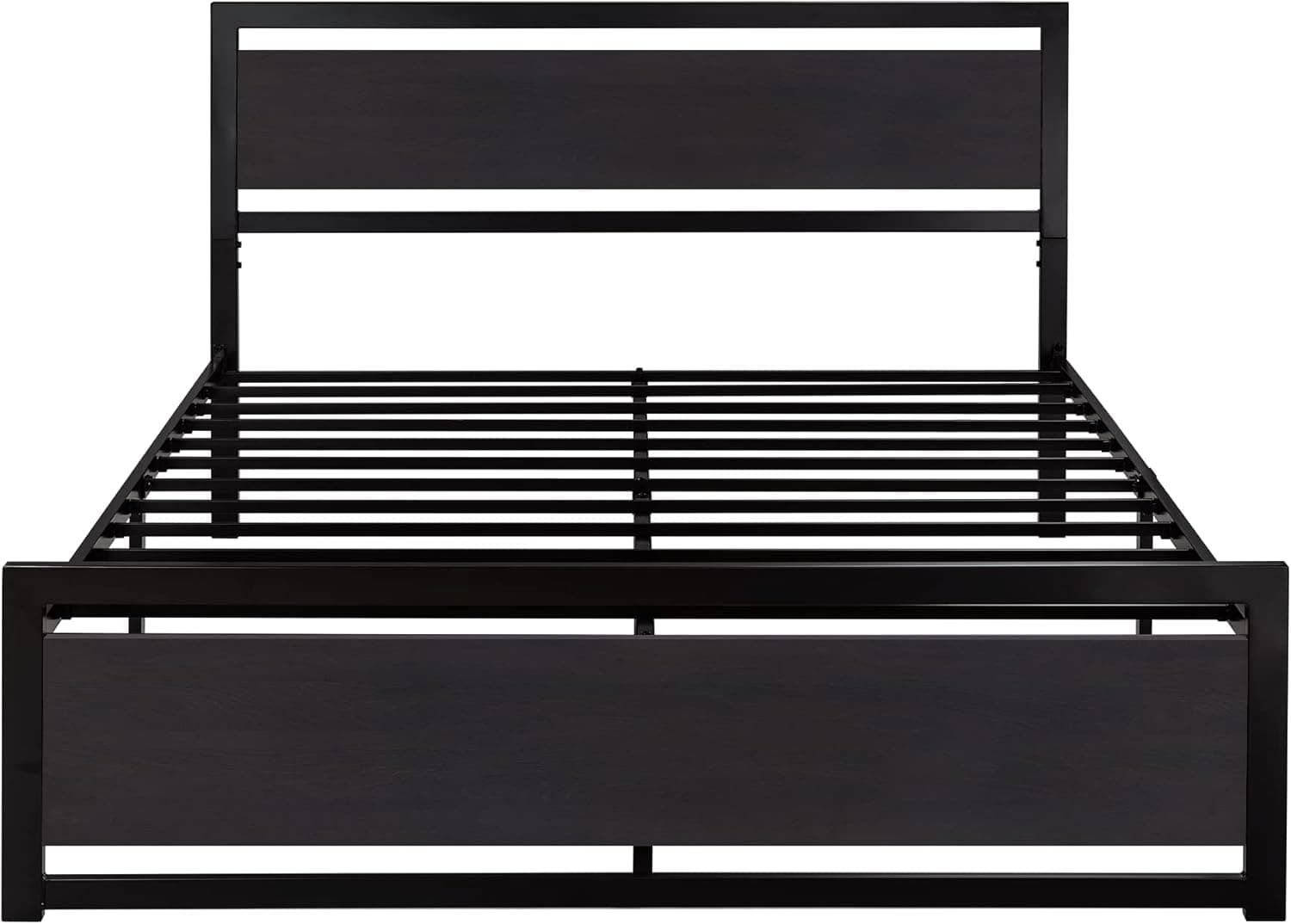 SHA CERLIN Queen Size Bed Frame with Modern Headboard, Heavy Duty Platform Metal Base with Square Footboard and 13 Strong Slats Support, No Box Spring Needed, Black Queen Black - Image 9