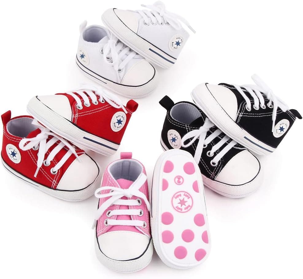 Unisex Baby Girls Boys Canvas High-top Shoes, Newborn Infant Anti-Slip Soft Sole Frist Walking Breathable Sneakers 0-6 Months Infant A01/White Rubber Sole - Image 3
