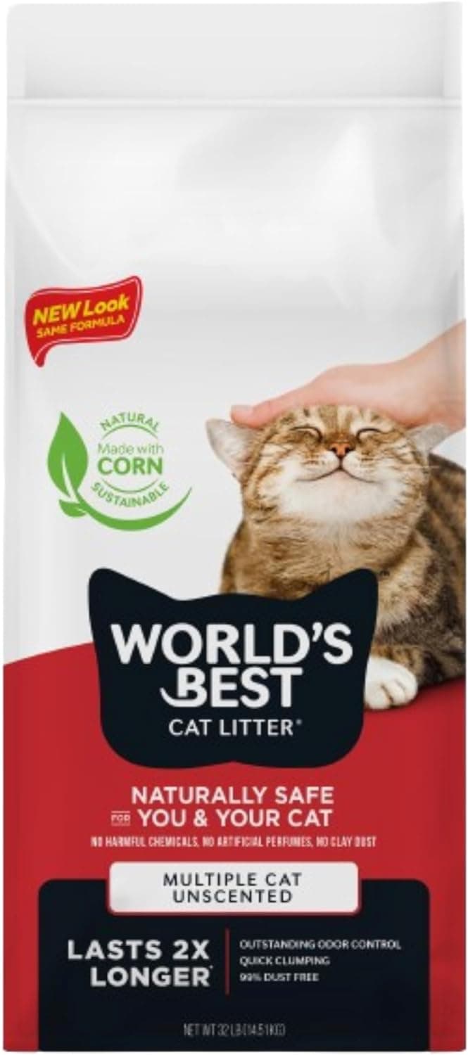 WORLD'S BEST CAT LITTER Multiple Cat Unscented, 32-Pounds - Natural Ingredients, Quick Clumping, Flushable, 99% Dust Free & Made in USA - Long-Lasting Odor Control & Easy Scooping - Image 2