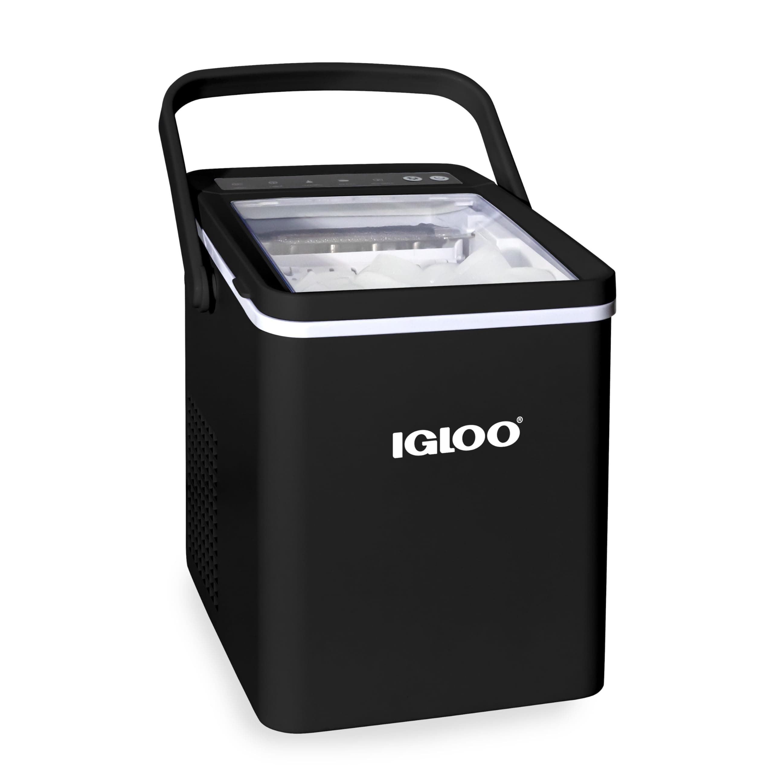 Igloo Premium Self-Cleaning Countertop Ice Maker Machine, Handled Portable Ice Maker, Produces 26 lbs. in 24 hrs. with Ice Cubes Ready in 6-8 Minutes, Comes with Ice Scoop and Basket Black 26 Lb Handle