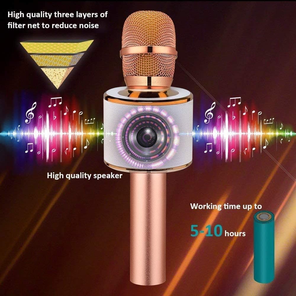 Microphone Karaoke Bluetooth Sans Fil BONAOK, 3-en-1 Microphone Portable à Main Machine de Karaoke Haut-Parleur Fête à Domicile Anniversaire pour Tous - Image 5